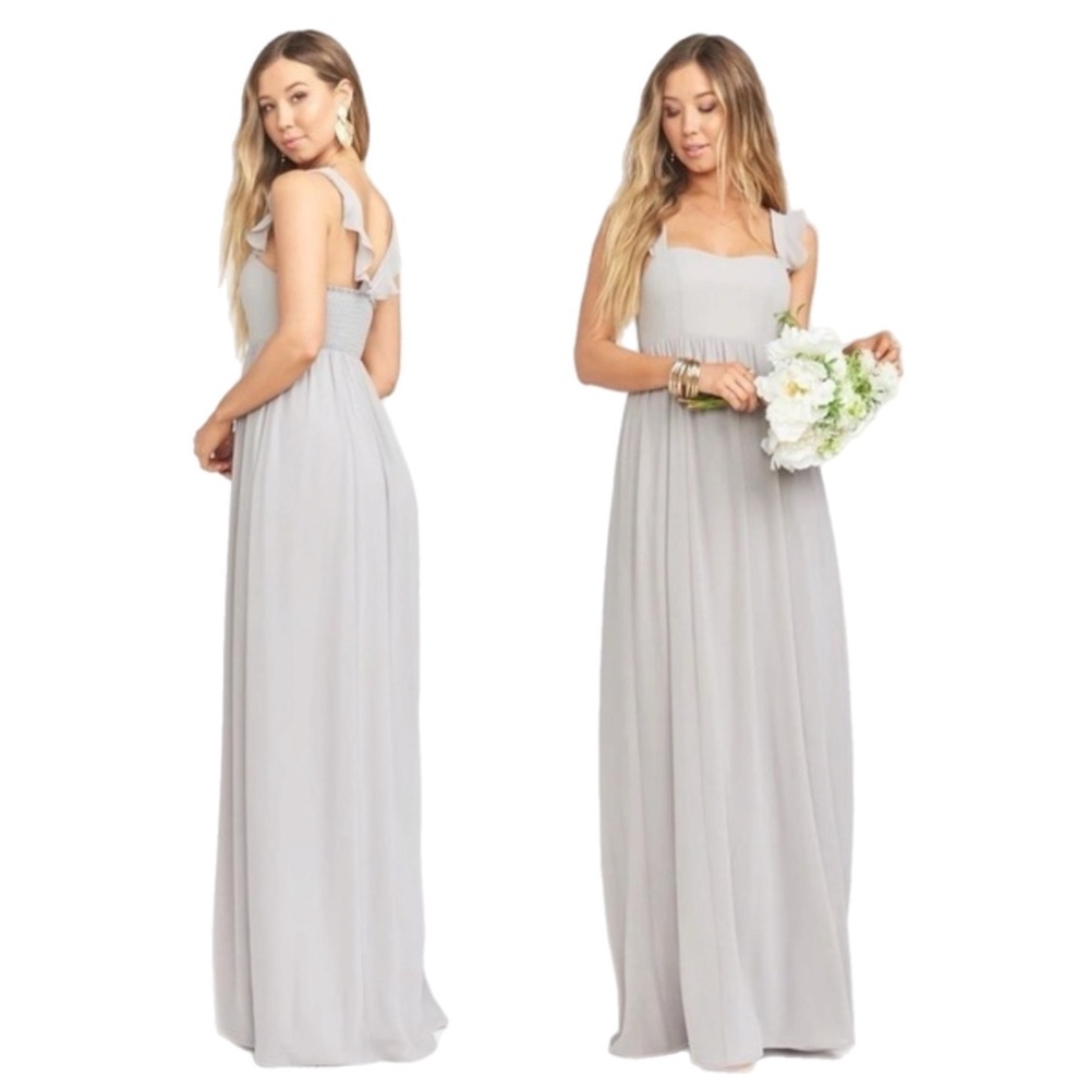 NWT Show Me Your Mumu Weddings June Maxi Dress Dove Grey Chiffon Size Small